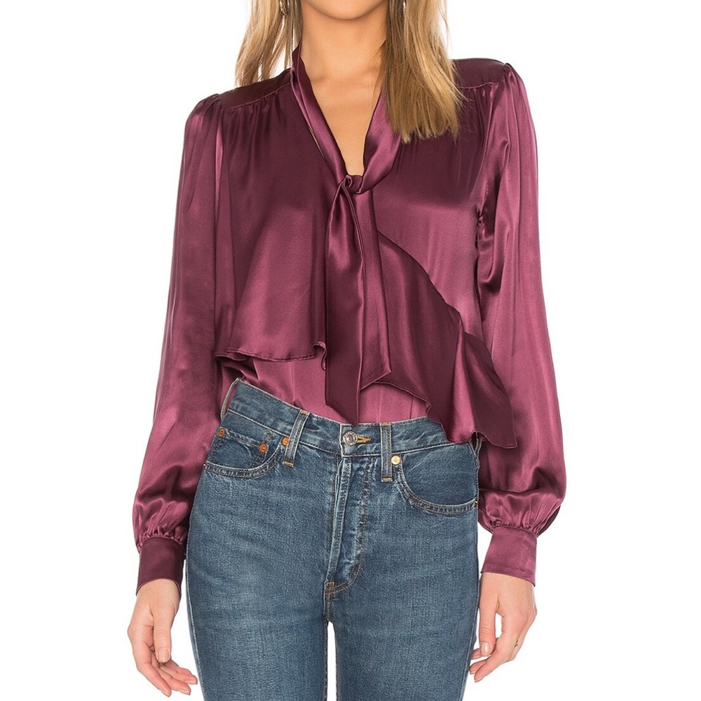 Parker Kinsley Blouse 100% Silk Mauve Wine Size XS